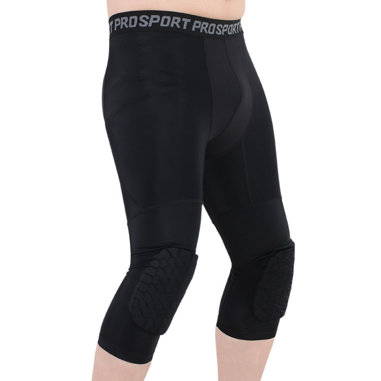 High Elastic Lycra Honeycomb Crash Pants Men Basketball Fitness Seven-tenths Sweatpants, S, M, L, XL, XXL, XXXL