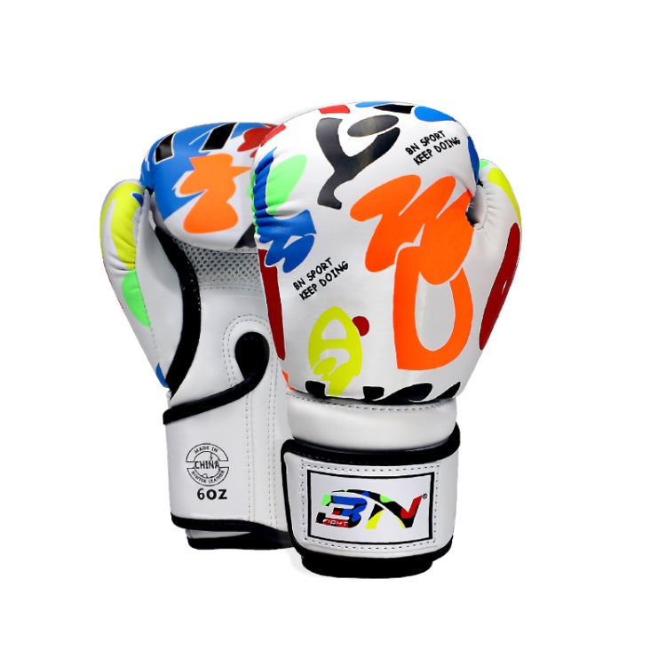BN BN-TY1915 6OZ Graffiti Children Boxing Gloves Fighting Training Sanda Punching Gloves, Black Graffiti, White White