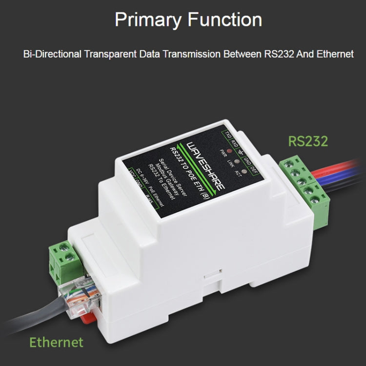 Waveshare 23950 Industrial Serial Server RS232 to RJ45 Ethernet TCP/IP to Serial, 23951
