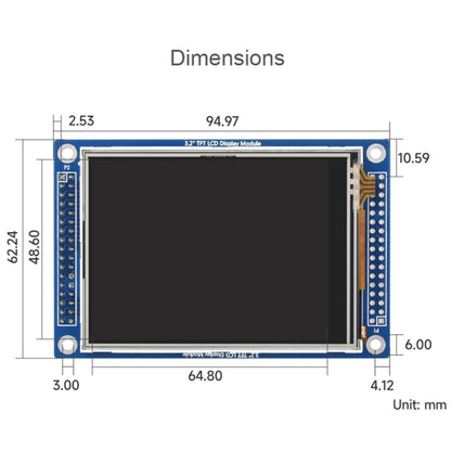 Waveshare 16498 3.2inch 320x240 Pixels Touch LCD (D), With Touch Panel And Stand-Alone Controllers, 3.2inch LCD (D)