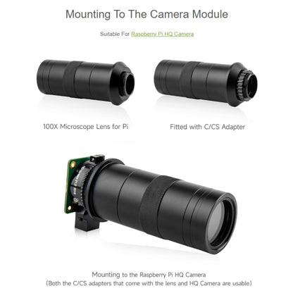 Waveshare 100X Industrial Microscope Lens, C/CS-Mount, for Raspberry Pi HQ Camera, Microscope Lens