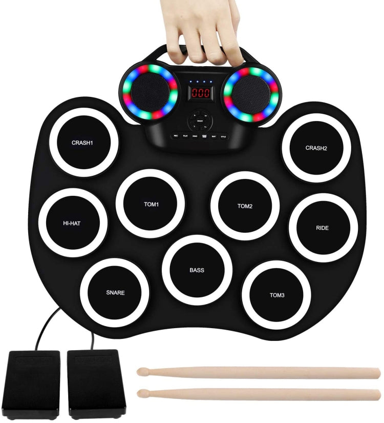 Portable Hand Roll Electronic Drum Flashing Light Bluetooth Drum, Black White, Icon Version + Black Green, Icon Version + Black White