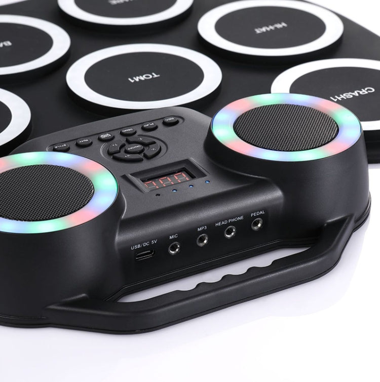 Portable Hand Roll Electronic Drum Flashing Light Bluetooth Drum, Black White, Icon Version + Black Green, Icon Version + Black White
