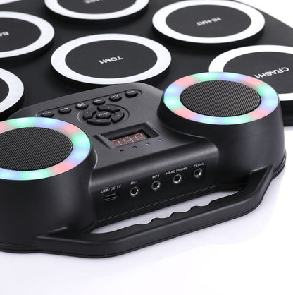 Portable Hand Roll Electronic Drum Flashing Light Bluetooth Drum, Black White, Icon Version + Black Green, Icon Version + Black White