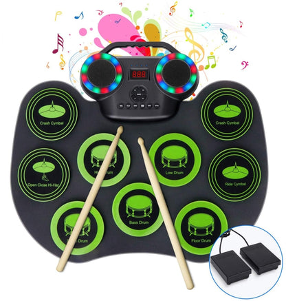 Portable Hand Roll Electronic Drum Flashing Light Bluetooth Drum, Black White, Icon Version + Black Green, Icon Version + Black White
