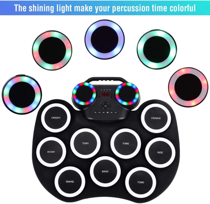 Portable Hand Roll Electronic Drum Flashing Light Bluetooth Drum, Black White, Icon Version + Black Green, Icon Version + Black White