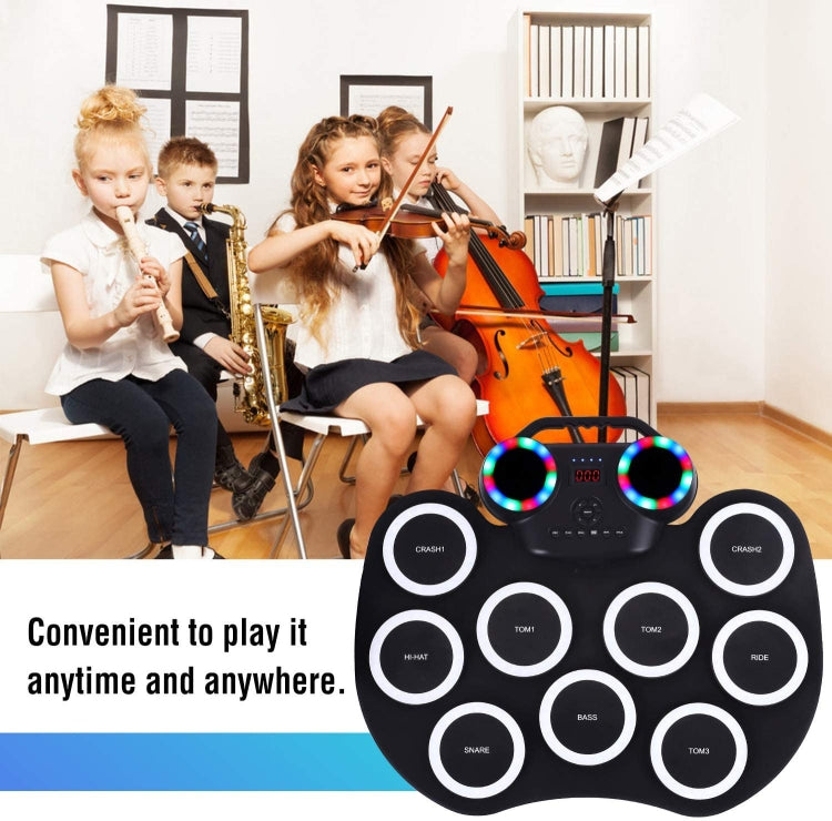 Portable Hand Roll Electronic Drum Flashing Light Bluetooth Drum, Black White, Icon Version + Black Green, Icon Version + Black White