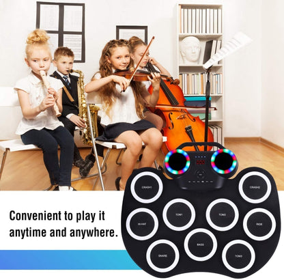 Portable Hand Roll Electronic Drum Flashing Light Bluetooth Drum, Black White, Icon Version + Black Green, Icon Version + Black White