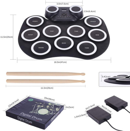 Portable Hand Roll Electronic Drum Flashing Light Bluetooth Drum, Black White, Icon Version + Black Green, Icon Version + Black White