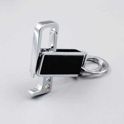 CS-012 3 PCS Lychee Pattern Leather Double Ring Corkscrew Keychain, Corkscrew Keychain