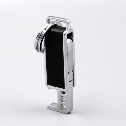 CS-012 3 PCS Lychee Pattern Leather Double Ring Corkscrew Keychain, Corkscrew Keychain