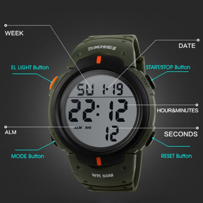 SKMEI 1068 Men Waterproof Outdoor Sports Digital Watch Student Fashion Watch, Red, Green, Blue, Black, Titanium, Golden, ArmyGreen