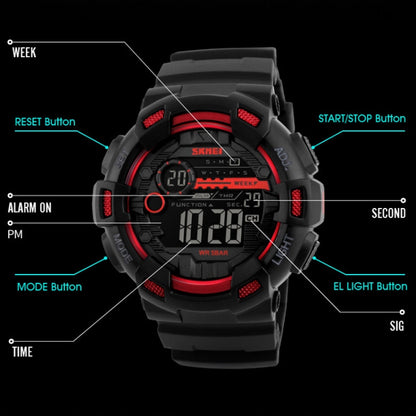 SKMEI 1243 Men Sports Watch Outdoor Waterproof Digital Watch, Red, Black, Golden
