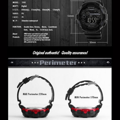 SKMEI 1243 Men Sports Watch Outdoor Waterproof Digital Watch, Red, Black, Golden