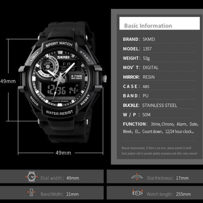 SKMEI 1357 Mens Multifunctional Sports Digital Watch Student Waterproof Watch, Red, Blue, Black
