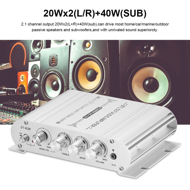 ST-838 Mini Digital Hi-Fi 2.1 Channel Power Amplifier Stereo Bass Audio Player CD MP3 MP4 PC Speaker, US Plug, EU Plug