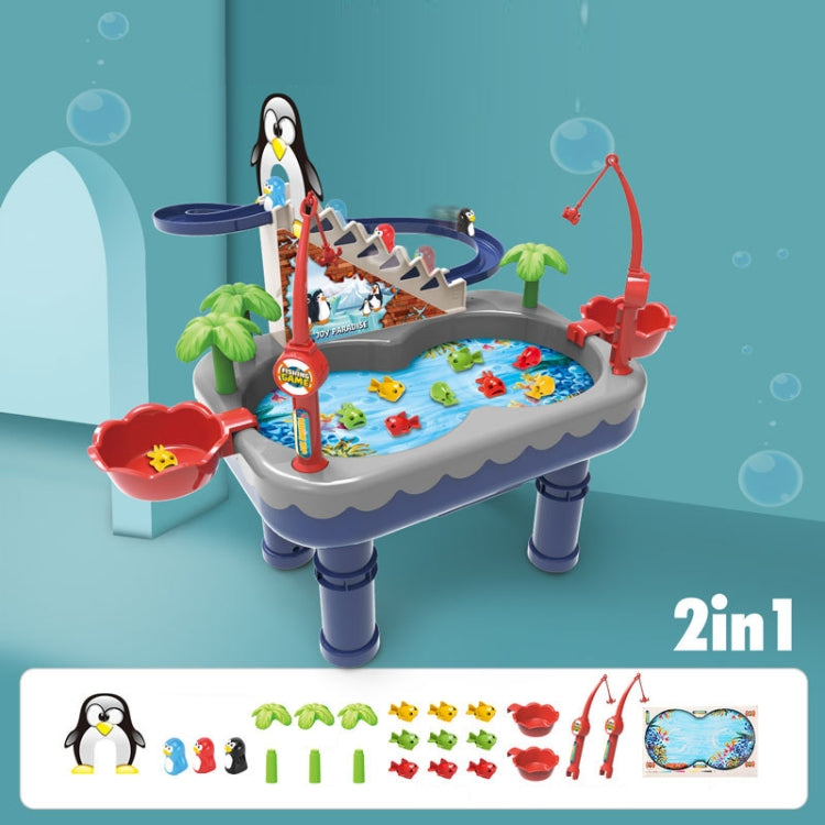 Penguin Stair Climbing Children Electric Magnetic Fishing Toy Multifunctional Game Set, Orange, Blue