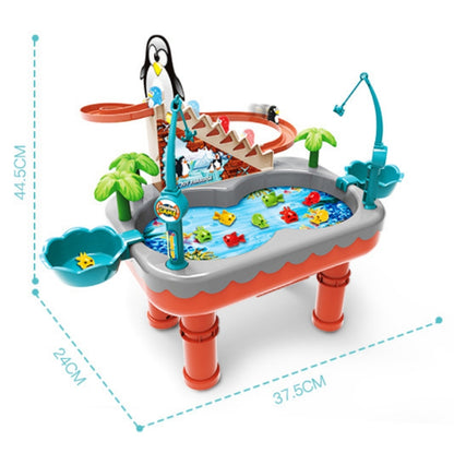 Penguin Stair Climbing Children Electric Magnetic Fishing Toy Multifunctional Game Set, Orange, Blue