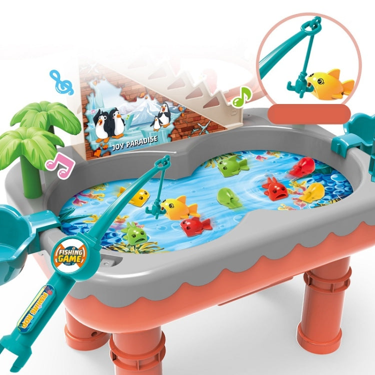 Penguin Stair Climbing Children Electric Magnetic Fishing Toy Multifunctional Game Set, Orange, Blue