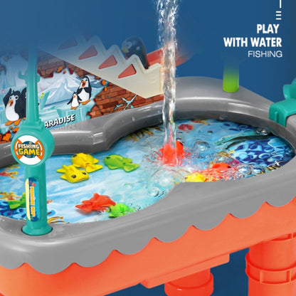 Penguin Stair Climbing Children Electric Magnetic Fishing Toy Multifunctional Game Set, Orange, Blue