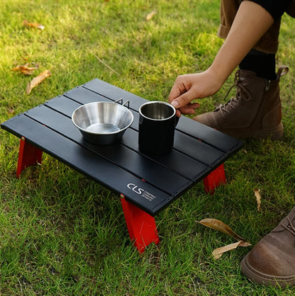 CLS Outdoor Mini Folding Table Camping Tent Table Camping Portable Coffee Table, Red, Silver