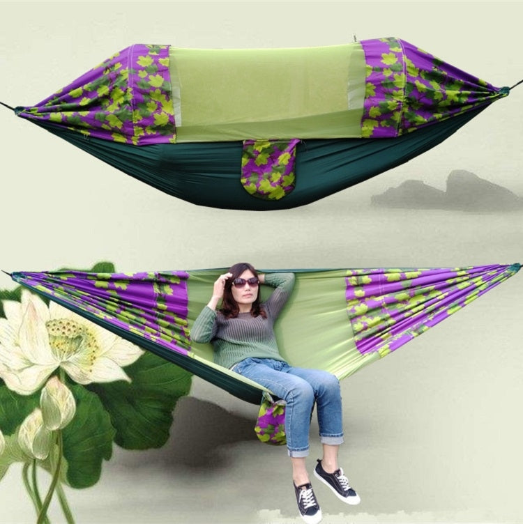 Outdoor Camping Mosquito-Proof Shade Hammock Parachute Cloth Printed Mosquito Net Hammock, Size: 270x140cm, 270x140cm Maple