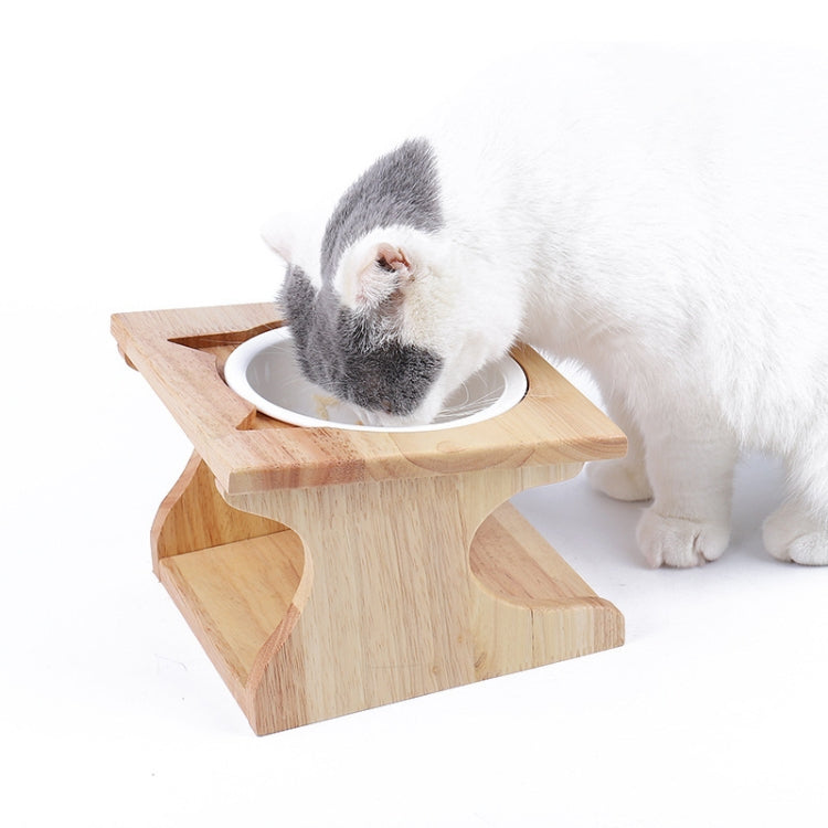 Oak Cat Bowl Rack Inclined Anti-Choking Ceramic Cat Bowl, Ceramic Cat Bowl