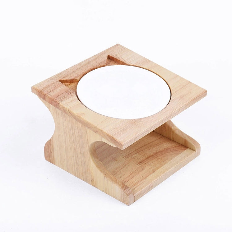 Oak Cat Bowl Rack Inclined Anti-Choking Ceramic Cat Bowl, Ceramic Cat Bowl