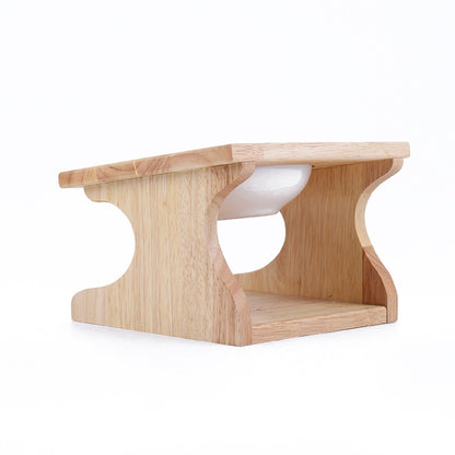 Oak Cat Bowl Rack Inclined Anti-Choking Ceramic Cat Bowl, Ceramic Cat Bowl