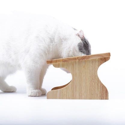Oak Cat Bowl Rack Inclined Anti-Choking Ceramic Cat Bowl, Ceramic Cat Bowl