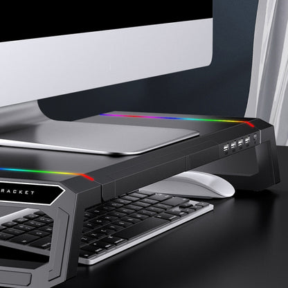 ICE COOREL T1 Monitor Increased Rack Foldable Laptop Stand With RGB Lighting & 4xUSB Expansion Interface