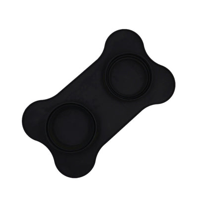 Pet Silicone Folding Bowl Mat Non-Slip & Bite Resistant Portable Feeding Bowl, Black, Gray
