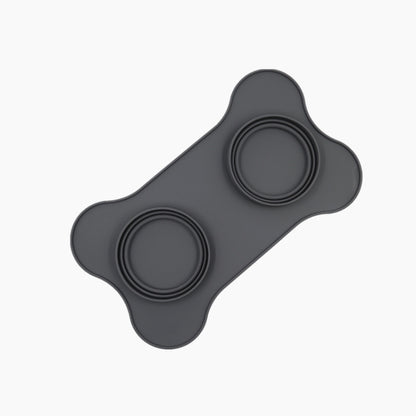 Pet Silicone Folding Bowl Mat Non-Slip & Bite Resistant Portable Feeding Bowl, Black, Gray