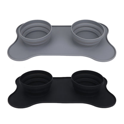 Pet Silicone Folding Bowl Mat Non-Slip & Bite Resistant Portable Feeding Bowl, Black, Gray