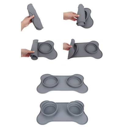 Pet Silicone Folding Bowl Mat Non-Slip & Bite Resistant Portable Feeding Bowl, Black, Gray