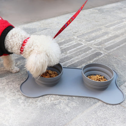 Pet Silicone Folding Bowl Mat Non-Slip & Bite Resistant Portable Feeding Bowl, Black, Gray