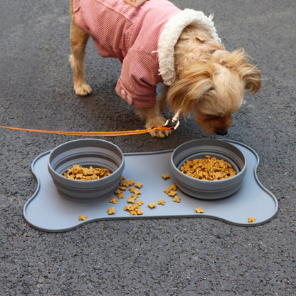 Pet Silicone Folding Bowl Mat Non-Slip & Bite Resistant Portable Feeding Bowl, Black, Gray