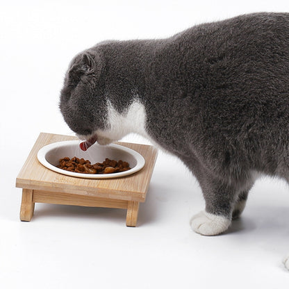 Bamboo And Wood Ceramic Cat Bowl Pet Supplies, Single Bowl