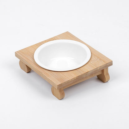 Bamboo And Wood Ceramic Cat Bowl Pet Supplies, Single Bowl