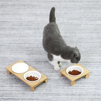 Bamboo And Wood Ceramic Cat Bowl Pet Supplies, Single Bowl