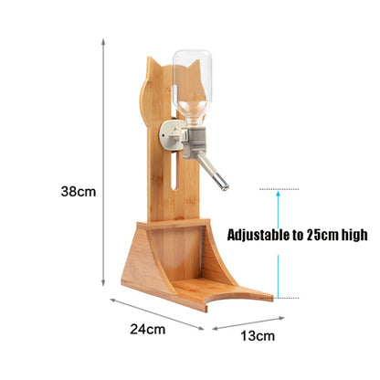 Pet Waterer Solid Wood Frame Hanging Water Bottle, Random Color Delivery, Bamboo Wood + Drinker Green, Oak + Drinker Green
