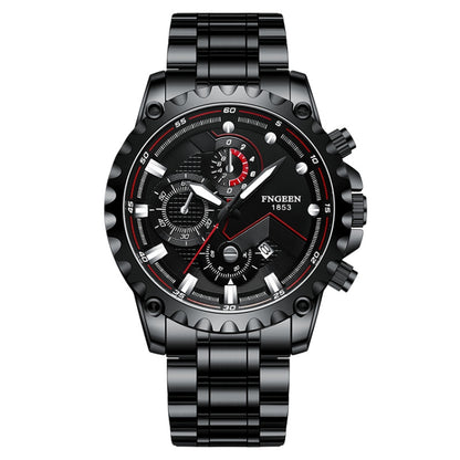 FNGEEN 5055 Men Waterproof Sports Fashion Stainless Steel Watch, Black Steel Black Surface, White Steel Black Surface, White Steel White Surface, Black Leather Black Steel Black Surface, Black Leather White Steel Black Surface