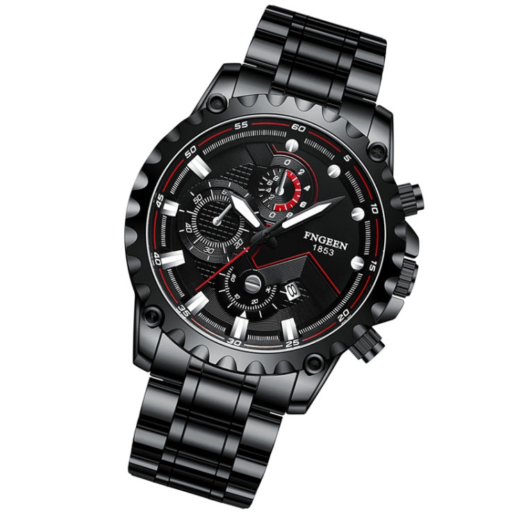 FNGEEN 5055 Men Waterproof Sports Fashion Stainless Steel Watch, Black Steel Black Surface, White Steel Black Surface, White Steel White Surface, Black Leather Black Steel Black Surface, Black Leather White Steel Black Surface