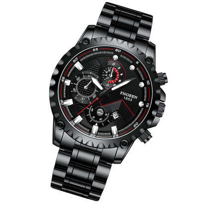 FNGEEN 5055 Men Waterproof Sports Fashion Stainless Steel Watch, Black Steel Black Surface, White Steel Black Surface, White Steel White Surface, Black Leather Black Steel Black Surface, Black Leather White Steel Black Surface