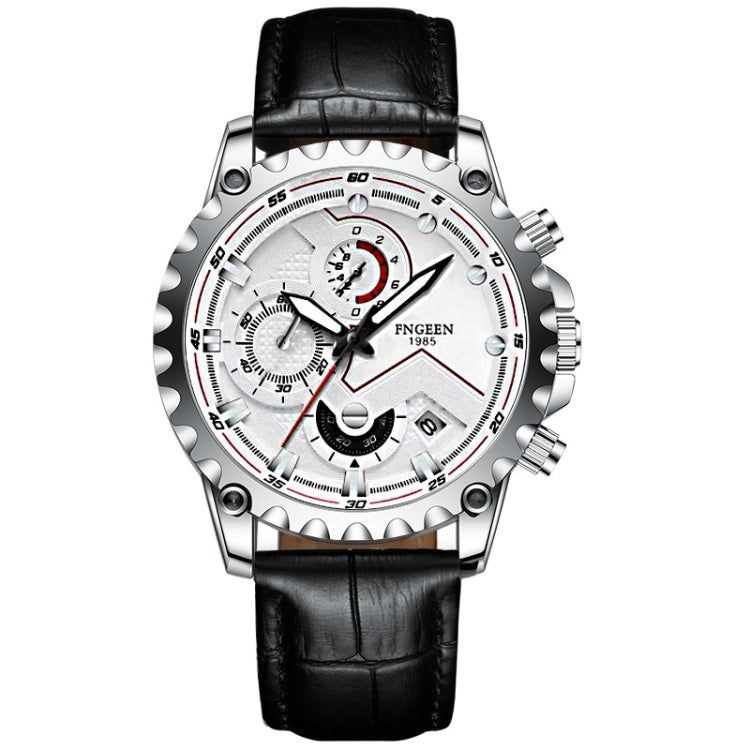 FNGEEN 5055 Men Waterproof Sports Fashion Stainless Steel Watch, Black Steel Black Surface, White Steel Black Surface, White Steel White Surface, Black Leather Black Steel Black Surface, Black Leather White Steel Black Surface
