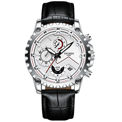 FNGEEN 5055 Men Waterproof Sports Fashion Stainless Steel Watch, Black Steel Black Surface, White Steel Black Surface, White Steel White Surface, Black Leather Black Steel Black Surface, Black Leather White Steel Black Surface