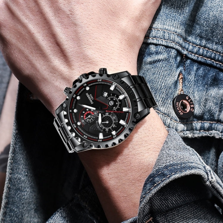 FNGEEN 5055 Men Waterproof Sports Fashion Stainless Steel Watch, Black Steel Black Surface, White Steel Black Surface, White Steel White Surface, Black Leather Black Steel Black Surface, Black Leather White Steel Black Surface