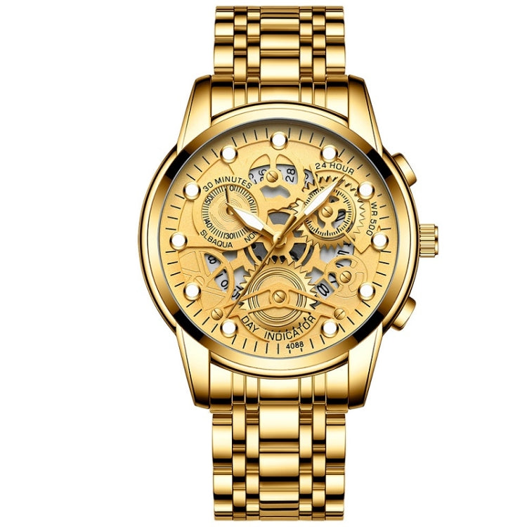 FNGEEN 4088 Men Hollow Quartz Watch Student Waterproof Luminous Watch, Full Gold Gold Surface, Full Gold Black Surface, Black Steel Black Surface White Nails, Black Steel Black Surface Gold Nails, Gold And Gold Surface, Gold Black Surface