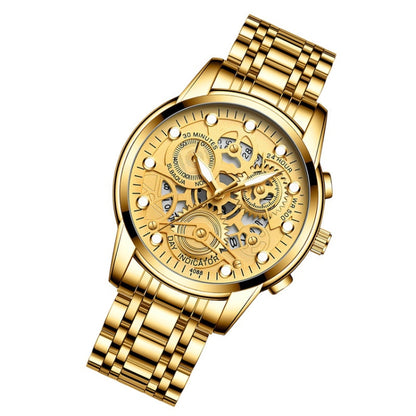 FNGEEN 4088 Men Hollow Quartz Watch Student Waterproof Luminous Watch, Full Gold Gold Surface, Full Gold Black Surface, Black Steel Black Surface White Nails, Black Steel Black Surface Gold Nails, Gold And Gold Surface, Gold Black Surface
