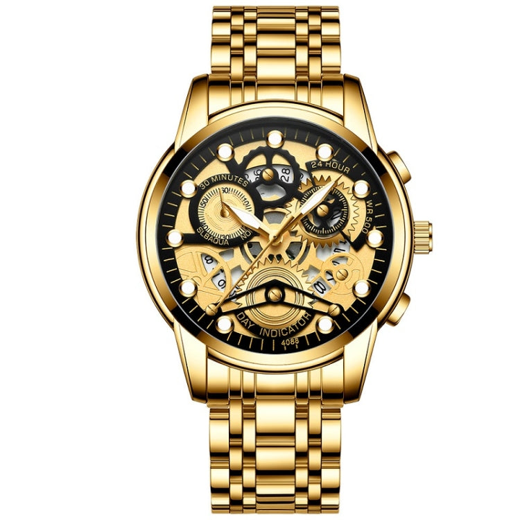 FNGEEN 4088 Men Hollow Quartz Watch Student Waterproof Luminous Watch, Full Gold Gold Surface, Full Gold Black Surface, Black Steel Black Surface White Nails, Black Steel Black Surface Gold Nails, Gold And Gold Surface, Gold Black Surface